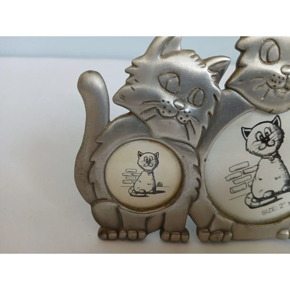 Kitty Cat Kitten Theme Pewter Picture Frame Holds 4 Photos Collage Vintage
